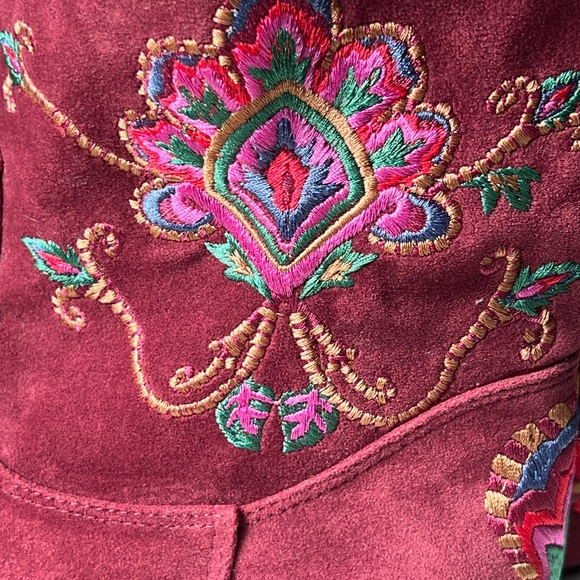 FARM RIO Marsala Boho EMBROIDERED Western ankle booties Size 7 US 36 EU - Picture 10 of 17